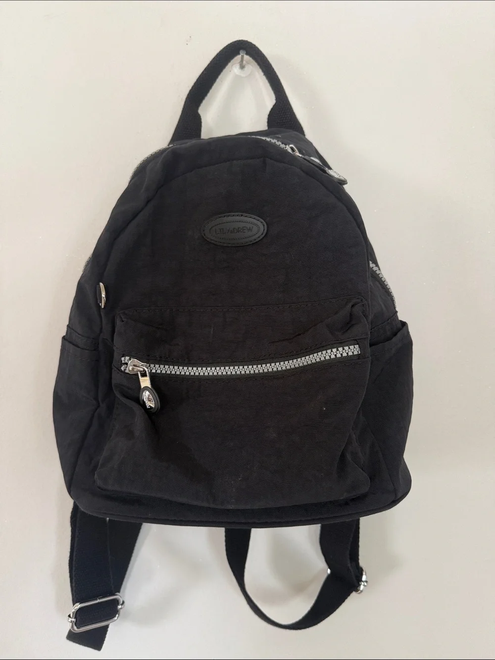 Lily & Drew Black Canvas Mini Backpack – Compact Everyday Bag